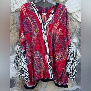 Dalin Tunic Blouse Size 2X Bohemian Mixed Print Gypsy Flowy Artsy Lightweight